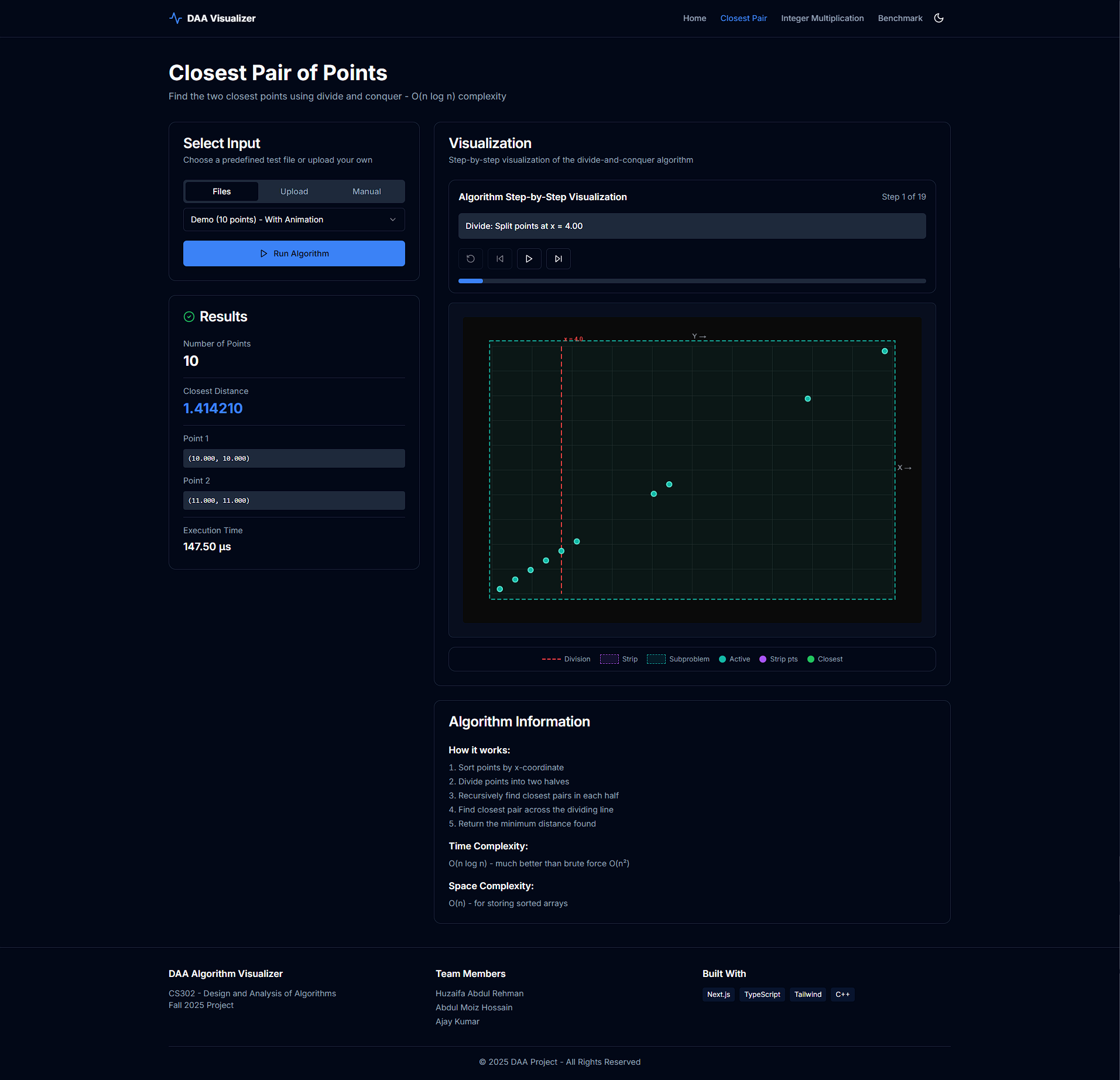 Algorithmic Analysis and Visualization interface